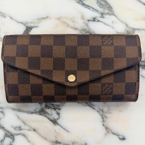 Louis Vuitton Damier Ebene Envelope Brown Women's Wallet Checkbook Zip-Around